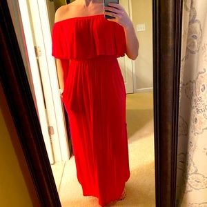 Hot pink off shoulder dress